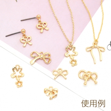 メタルチャーム 合金製 リボン 蝶々結び メタルパーツ 約13×16mm（6ヶ）