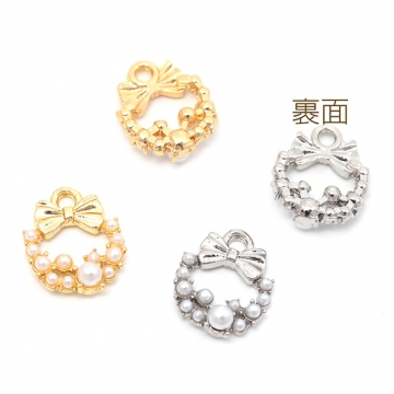 メタルチャーム メタルパーツ フラワー 蝶 お花 パール付き 合金製 約10×12mm（4ヶ）
