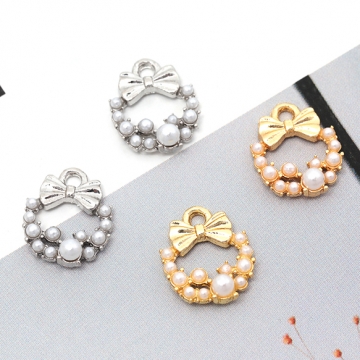 メタルチャーム メタルパーツ フラワー 蝶 お花 パール付き 合金製 約10×12mm（4ヶ）
