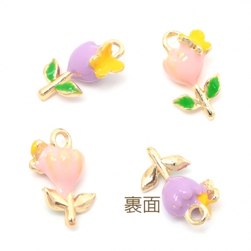 エポチャーム メタルチャーム フラワー お花 合金製 約8×14mm（4ヶ）