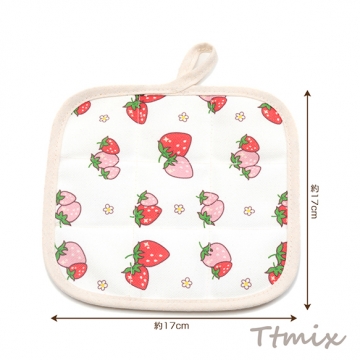 コースター 綿 イチゴ 苺 いちご模様 スクエア 四角 シンプル 厚手断熱パッド 約17×17cm（1ヶ）