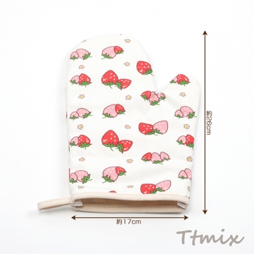 ミトン 綿 イチゴ 苺 いちご模様 厚手 電子レンジ オーブン 鍋つかみ キッチン用品 約17×26cm（1ヶ）