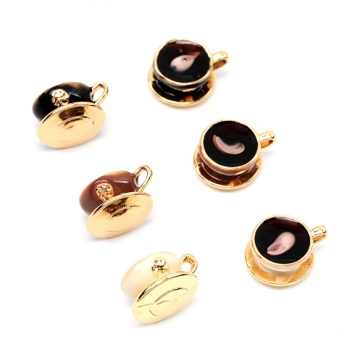 エポチャーム 合金製 コーヒー 紅茶 ティーカップ カフェ 食器 ミニチュア メタルチャーム 約6×10mm（4ヶ）