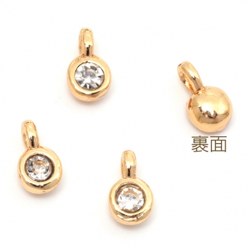 ガラスストーンチャーム 合金製  サークル ガラスチャームメタルチャーム 約5×9mm（2ヶ）