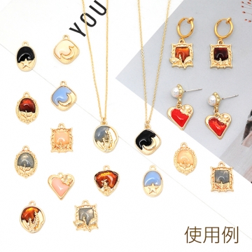 樹脂チャーム 合金製 スクエア フラワー 花 額入り メタルチャーム 約13×18mm（2ヶ）
