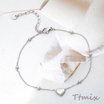 アンクレット ステンレス鋼 ハート 丸玉 シンプル デザインチェーン 長さ約21+6cm（1本）