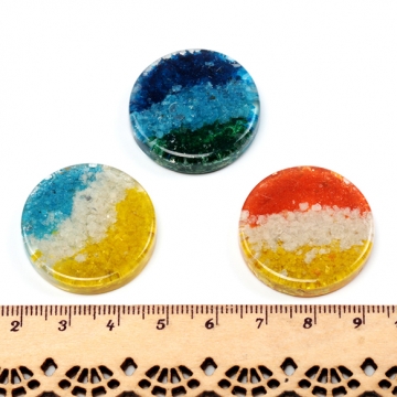 アクリル貼り付けパーツ 樹脂製 円形 サークル 貝殻 貝紛 3色 カラフル 穴なし 約28mm（10ヶ）