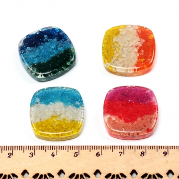 アクリル貼り付けパーツ 樹脂製 四角 スクエア 貝殻 貝紛 3色 カラフル 穴なし 約25×25mm（10ヶ）
