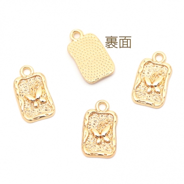 メタルチャーム 合金製 不規則長方形 ちょうちょ 蝶々 メタルパーツ 1カン付き 約8×15mm（6ヶ）