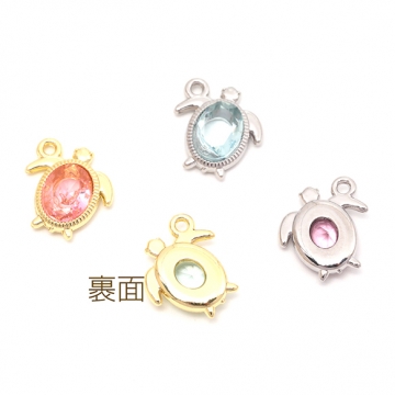 ガラスチャーム 合金製 カメ 亀 海洋生物 マリンチャーム メタルチャーム 約12×13mm（2ヶ）