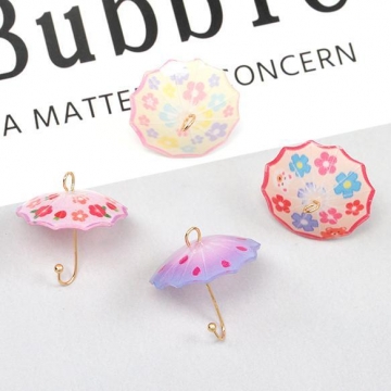 傘チャーム アンブレラ ミニかさ 傘型パーツ 花模様 ピアス イヤリング制作 季節diyチャーム 約21×24mm（2ヶ）