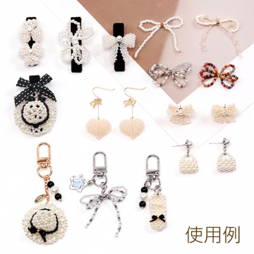 ビーズ編みパーツ リボンカボション パールビーズリボンパーツ ヘア飾り制作におすすめ 約26×30mm（1ヶ）