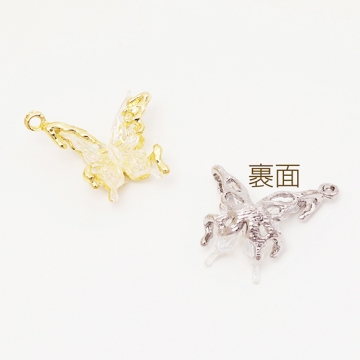 メタルチャーム バタフライ 蝶々 幻想的 ストーン付き 立体 ペンダントトップ メタルチャーム 約23×24mm（1ヶ）