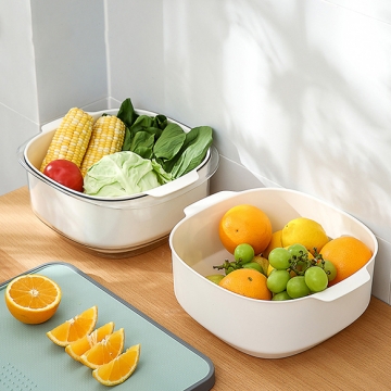 水切りかご 厚手プラスチックキッチン 洗い桶 家庭用二層排水バスケット野菜バスケット(1ヶ)
