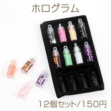 ホログラム スパンコール レジン封入パーツ ネイルパーツ グリッター  ボトル入り 約6.5×11cm（アソート12本）