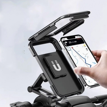 スマホ防水ホルダー 自転車 原付バイク用 超便利 UberEATSスマホホルダー 防水ケース 360度 可動式 角度調整 (1ヶ)