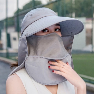フェイスカバー付き帽子 日除け帽子 フェイスカバー付きサンキャップ UV帽子 UV CUT つば広 サンバイザー ネックカバー 日焼け防止 (1個)