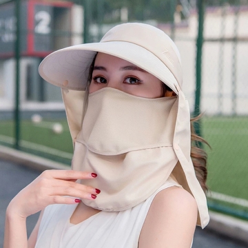 フェイスカバー付き帽子 日除け帽子 フェイスカバー付きサンキャップ UV帽子 UV CUT つば広 サンバイザー ネックカバー 日焼け防止 (1個)