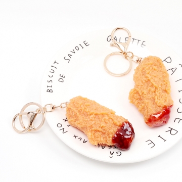 食品サンプルキーホルダー フライドチキン ソース付き リアル 二重カン カニカン付き 約4.5×14cm（1ヶ）