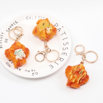 食品サンプルキーホルダー からあげ 鶏の唐揚げ ミニチュアフード リアル 二重カン カニカン付き 約5×11.5cm（1ヶ）