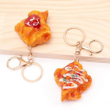 食品サンプルキーホルダー からあげ 鶏の唐揚げ ミニチュアフード リアル 二重カン カニカン付き 約5×11.5cm（1ヶ）