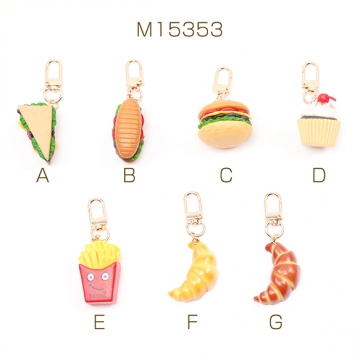 食品サンプルキーホルダー ゴールド ファストフード ハンバーガー ポテト ミニチュアフード リアル 約2.5×8cm（1ヶ）