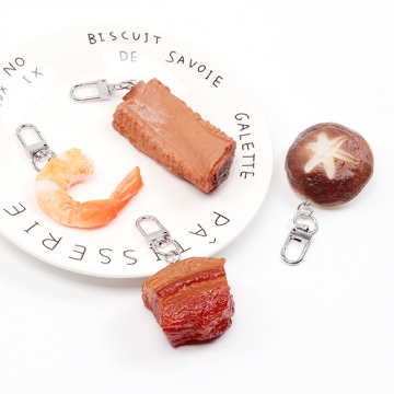 食品サンプルキーホルダー 枝豆 結び昆布 ブロッコリー しいたけ レンコン エビ 豚の角煮 焼肉 約1.5×9cm（1ヶ）