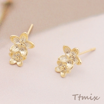 ファッションピアス フラワーピアス 2輪花ピアス 可愛い アンティーク調 デザインピアス 約8×11mm（1ペア）