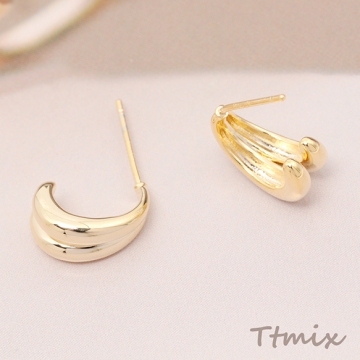 ファッションピアス C型ピアス ダブルハーフリングピアス スタイリッシュ オープンフープピアス 約7×13mm（1ペア）