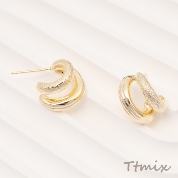 ファッションピアス シンプル C型ピアス ダブルハーフリングピアス スタイリッシュ メタルピアス 約10×15mm（1ペア）