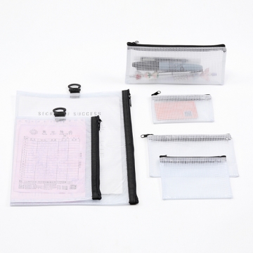 PVCポーチ A6 防水 半透明 メッシュ ジッパー付き 書類 領収書 文房具 雑貨 約11.5×16.5cm（1ヶ）