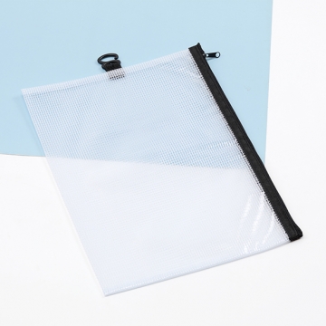 PVCポーチ A4 防水 半透明 メッシュ フック付き 収納袋 書類 雑貨 ファイル 約23×32.5cm（1ヶ）