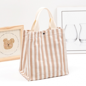 トートバッグ ボタン付き マチあり ストライプ柄 キャンバス 手さげ袋 約14×23×26cm（1ヶ）