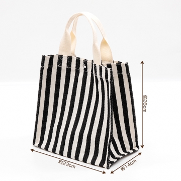 トートバッグ ボタン付き マチあり ストライプ柄 キャンバス 手さげ袋 約14×23×26cm（1ヶ）