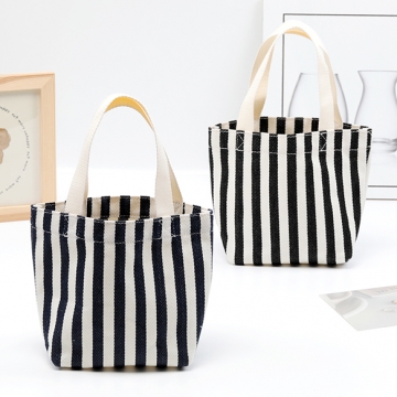 手さげトートバッグ ミニバッグ マチあり ストライプ柄 キャンバス 手さげ袋 約8×18×25cm（1ヶ）