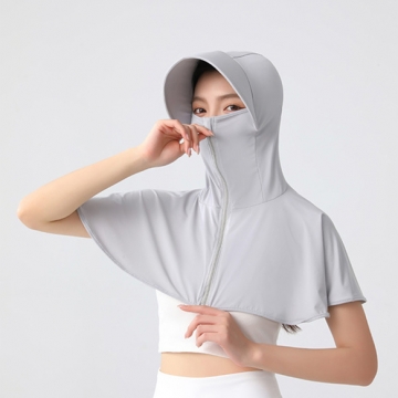 帽子一体型フェイスカバー アイスシルク 日除け帽子 フェイスカバー付きサンキャップ UVカット ネックカバー 日焼け防止 約60×50×2cm（1着）