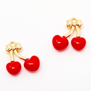エポチャーム さくらんぼ チェリー 立体 果物 フルーツ ミニチュア メタルチャーム 約15×16mm（2ヶ）