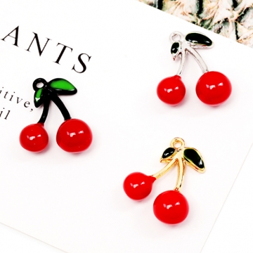 エポチャーム さくらんぼ チェリー 立体 果物 フルーツ ミニチュア メタルチャーム 約15×17mm（2ヶ）