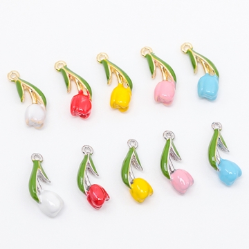 エポチャーム チューリップ フラワー お花 立体 ミニチュア メタルチャーム 約6×18mm（2ヶ）