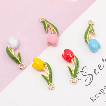 エポチャーム チューリップ フラワー お花 立体 ミニチュア メタルチャーム 約6×18mm（2ヶ）