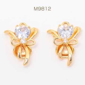 ガラスチャーム ブーケ ハート ストーン付き お花 花束 フラワー メタルチャーム 約15×21mm（1ヶ）