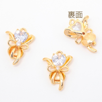 ガラスチャーム ブーケ ハート ストーン付き お花 花束 フラワー メタルチャーム 約15×21mm（1ヶ）