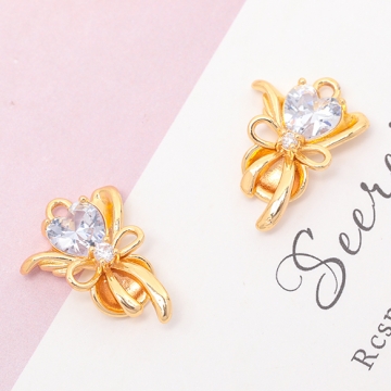 ガラスチャーム ブーケ ハート ストーン付き お花 花束 フラワー メタルチャーム 約15×21mm（1ヶ）