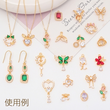 ガラスチャーム ブーケ ハート ストーン付き お花 花束 フラワー メタルチャーム 約15×21mm（1ヶ）