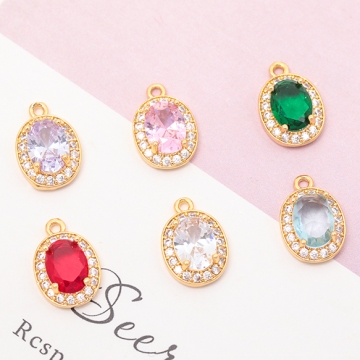 ガラスチャーム オーバル 宝石風 クリスタルカット ストーン付き キラキラ メタルチャーム 約10×14mm（1ヶ）