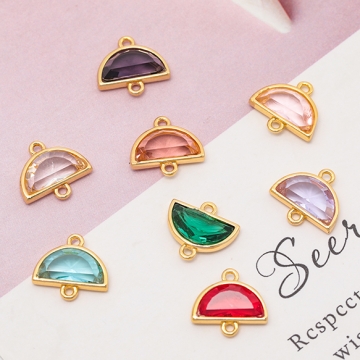 コネクターチャーム 半月型 ガラスチャーム 連結パーツ 接続金具 メタルチャーム 約11×12mm（2ヶ）