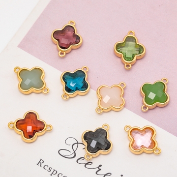コネクターチャーム フラワー ガラスチャーム 連結パーツ 接続金具 メタルチャーム 約12×16mm（2ヶ）