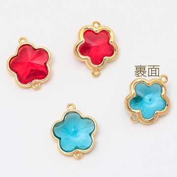 コネクターチャーム フラワー 五弁花 ガラスチャーム 連結パーツ 接続金具 メタルチャーム 約14×17mm（2ヶ）