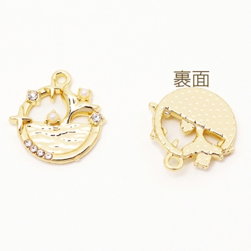 メタルチャーム 尾ひれ さかな イルカ クジラ ストーン付き 海 夏 マリンチャーム 約15×16mm（4ヶ）