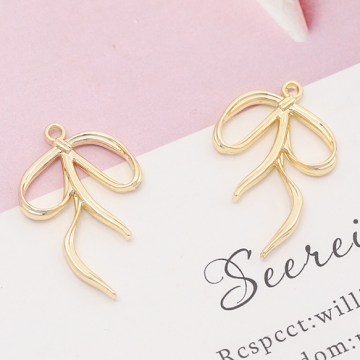 リボンチャーム シンプル リボン 蝶々結び メタルチャーム 約19×30mm（4ヶ）